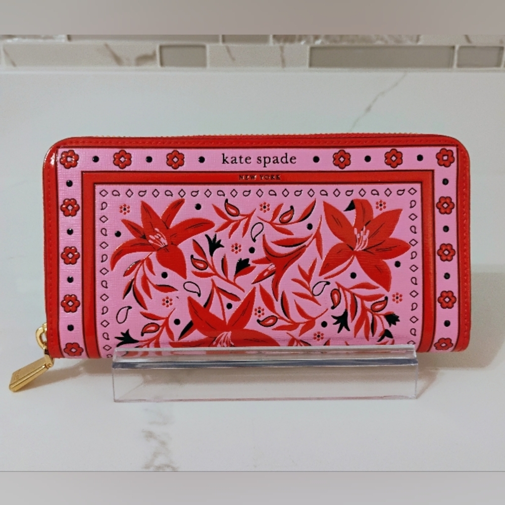 NWT Kate Spade Long Wallet - Pink & Red Ziparound w/GHW